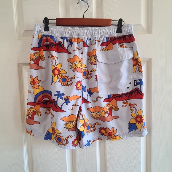 Neff White Swim Shorts with Orange, Yellow & Blue Tropical Print - Picture 4 of 9
